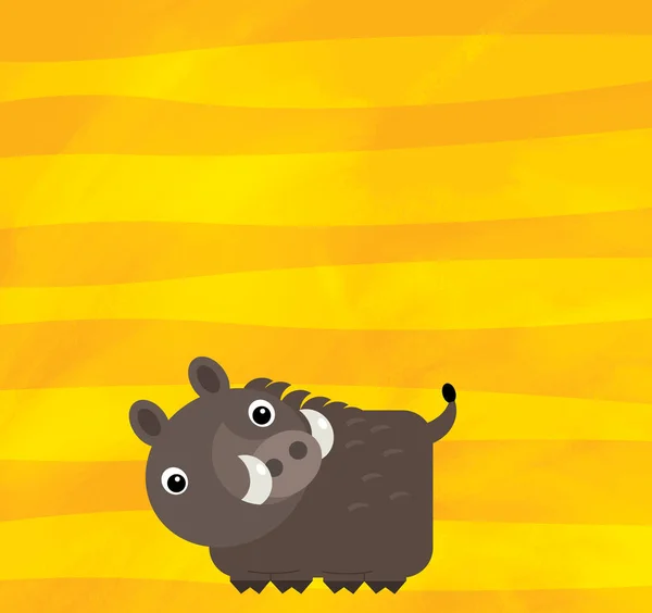 Cartoon scene with farm animal boar on yellow stripes illustration — Stock Photo, Image