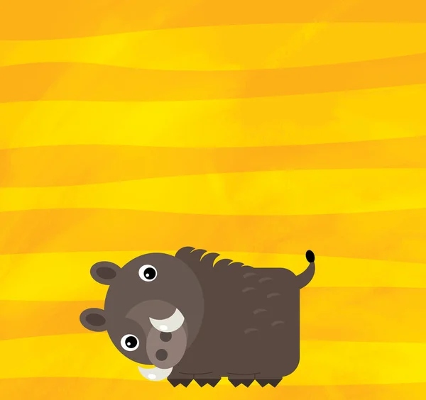 Cartoon scene with farm animal boar on yellow stripes illustration — 스톡 사진