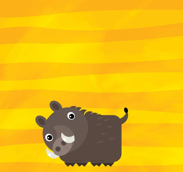 Cartoon scene with farm animal boar on yellow stripes illustration — Stockfoto