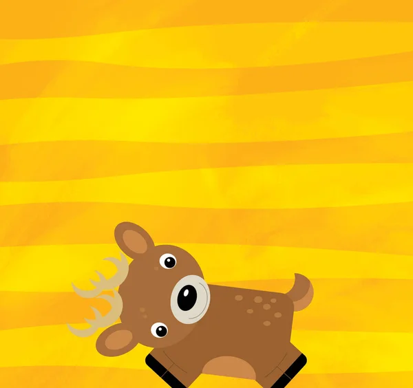 Cartoon scene with farm animal deer on yellow stripes illustration — 스톡 사진