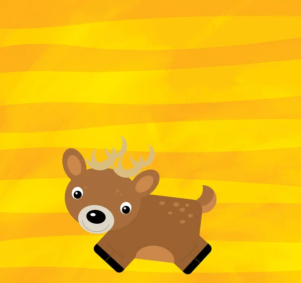 Zeichentrickszene mit Nutztier Hirsch auf gelben Streifen Illustration — Stockfoto