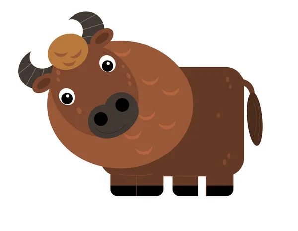 Escena de dibujos animados con toro de búfalo alegre sobre el fondo blanco — Foto de Stock