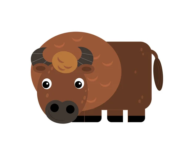 Escena de dibujos animados con toro de búfalo alegre sobre el fondo blanco —  Fotos de Stock