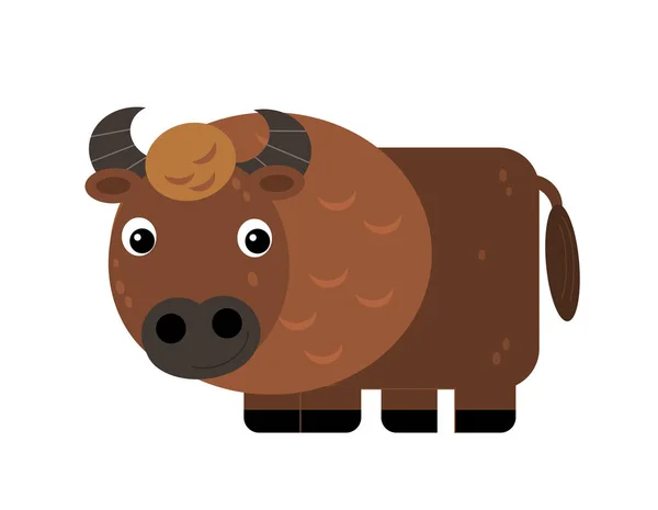 Cartoon scene with cheerful buffalo bull on the white background — 스톡 사진