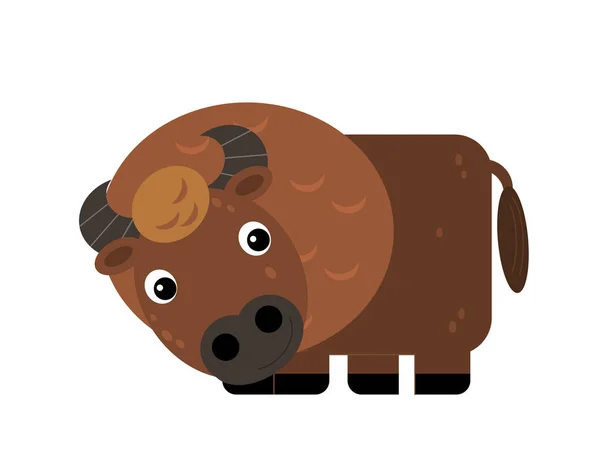 Cartoon scene with cheerful buffalo bull on the white background — 스톡 사진