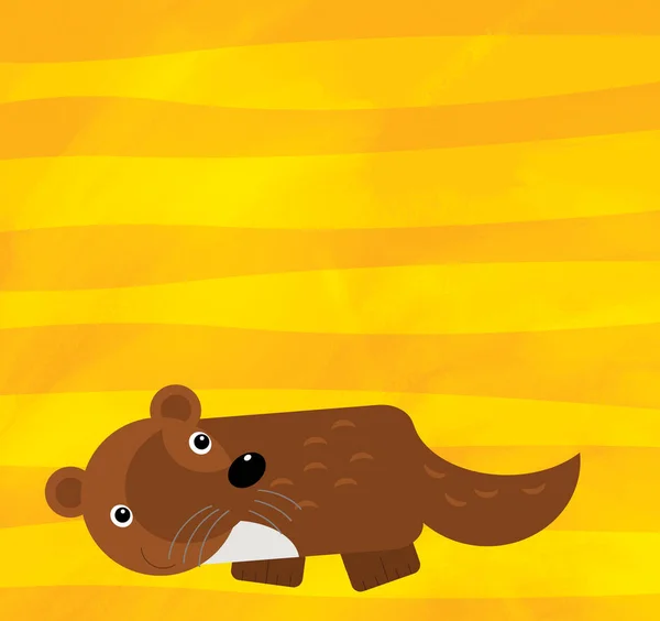 Cartoon scene with farm animal marten on yellow stripes illustration — 스톡 사진