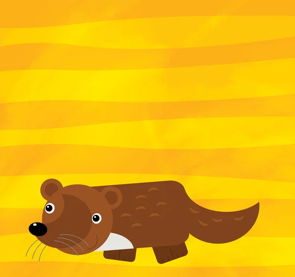 Cartoon scene with farm animal marten on yellow stripes illustration — 스톡 사진