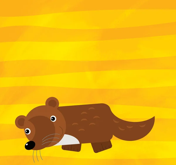 Cartoon scene with farm animal marten on yellow stripes illustration — 스톡 사진