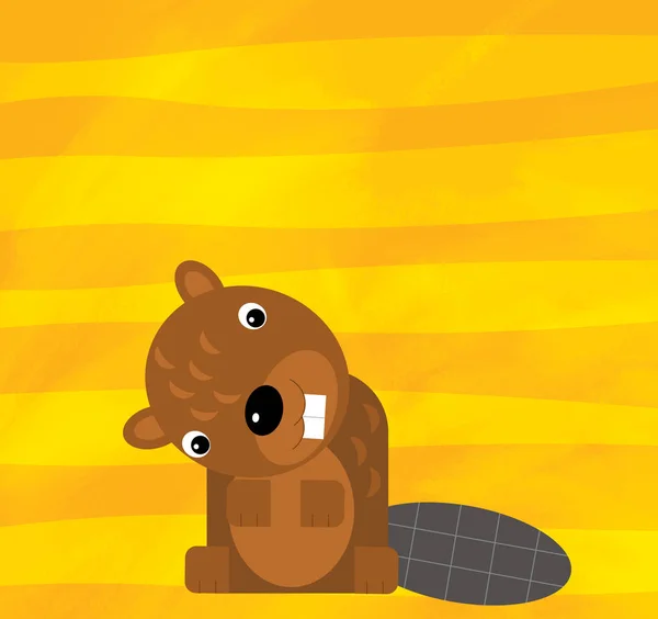 Cartoon scene with farm animal beaver on yellow stripes illustration — 스톡 사진