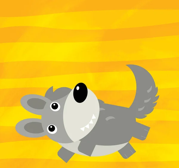 Escena de dibujos animados con lobo animal de granja en la ilustración rayas amarillas — Foto de Stock