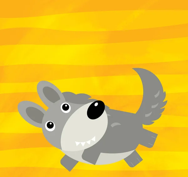 Cartoon scene with farm animal wolf on yellow stripes illustration — Stock Photo, Image