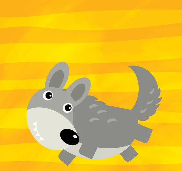 Cena dos desenhos animados com lobo animal de fazenda em listras amarelas ilustração — Fotografia de Stock