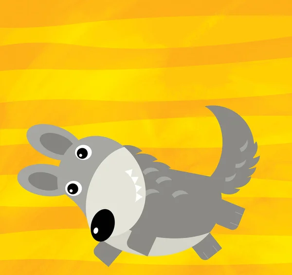 Cartoon scene with farm animal wolf on yellow stripes illustration — Stock Photo, Image