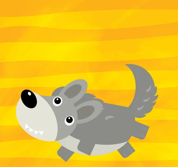 Cartoon scene with farm animal wolf on yellow stripes illustration — 스톡 사진