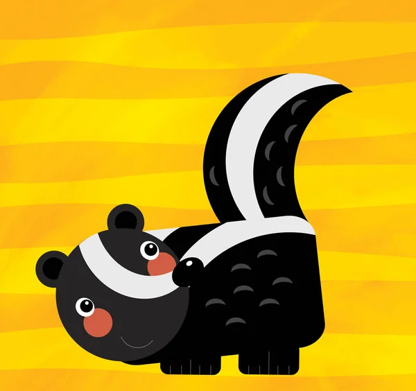 Cartoon scene with farm animal skunk on yellow stripes illustration — Stock Photo, Image