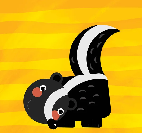 Cartoon scene with farm animal skunk on yellow stripes illustration — Stock Photo, Image