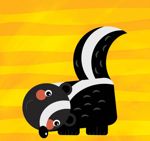Cartoon scene with farm animal skunk on yellow stripes illustration — 스톡 사진