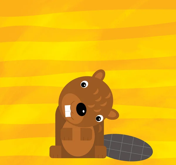 Cartoon scene with farm animal beaver on yellow stripes illustration — 스톡 사진