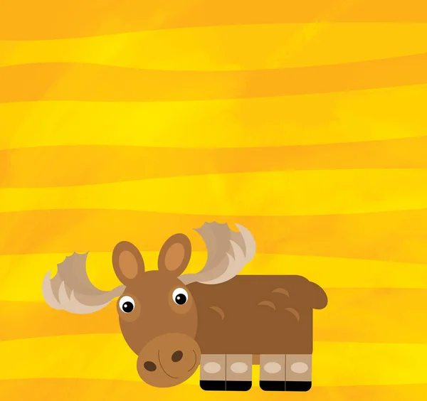 Cartoon scene with animal moose elk on yellow stripes illustration — 스톡 사진