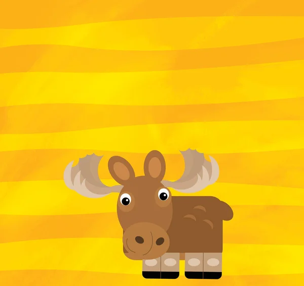 Cartoon scene with animal moose elk on yellow stripes illustration — 스톡 사진