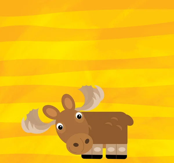 Cartoon scene with animal moose elk on yellow stripes illustration — 스톡 사진