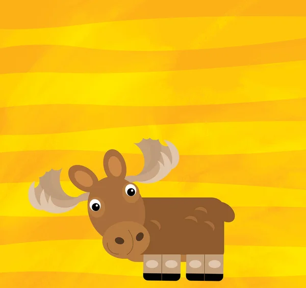 Cartoon scene with animal moose elk on yellow stripes illustration — 스톡 사진