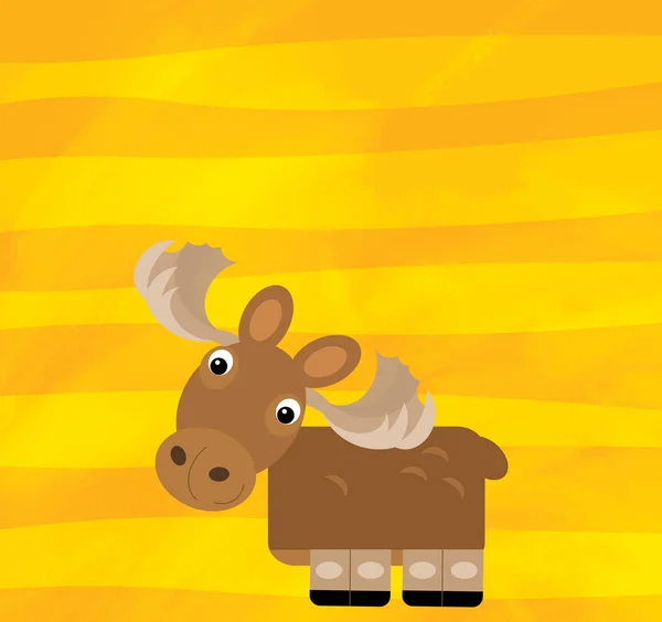 Cartoon scene with animal moose elk on yellow stripes illustration — 스톡 사진