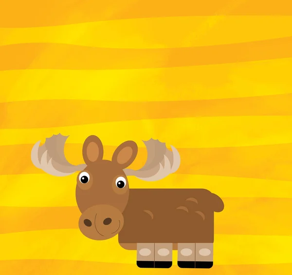 Cartoon scene with animal moose elk on yellow stripes illustration — 스톡 사진