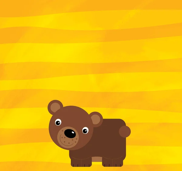 Cartoon scene with animal forest bear on yellow stripes illustration — 스톡 사진