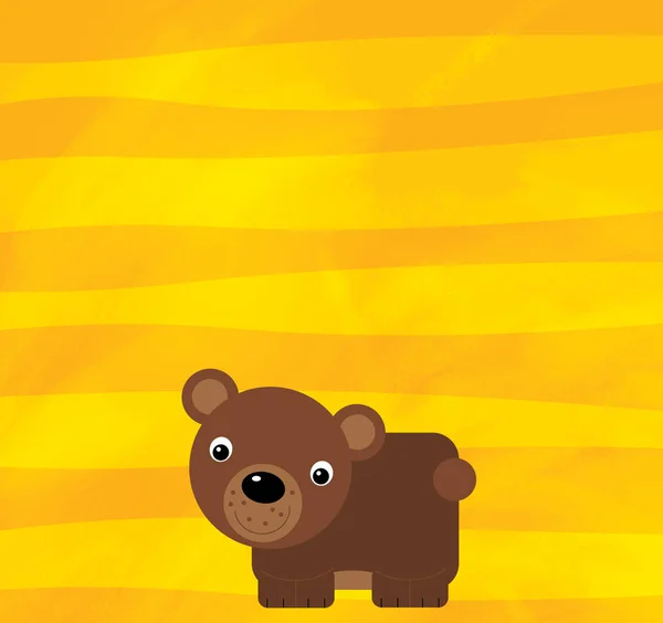 Мультфильм сцена с животным лесом медведя на желтых полосах иллюстрации — стоковое фото