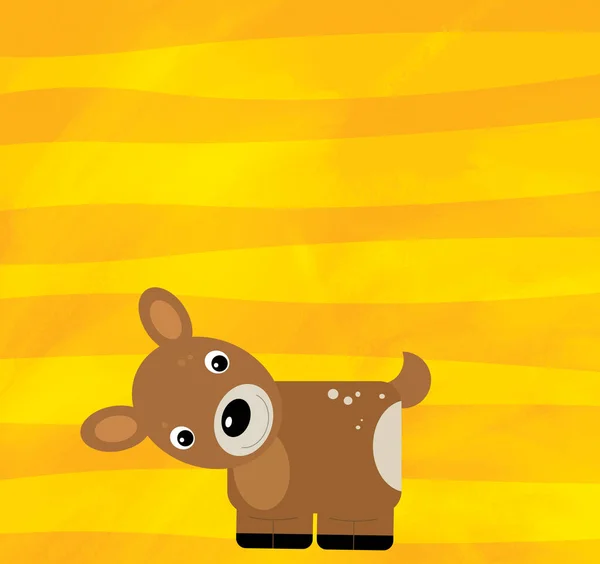 Cartoon scene with farm animal deer on yellow stripes illustration — 스톡 사진