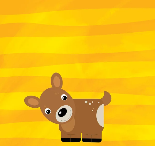 Cena dos desenhos animados com veados de animais de fazenda em listras amarelas ilustração — Fotografia de Stock