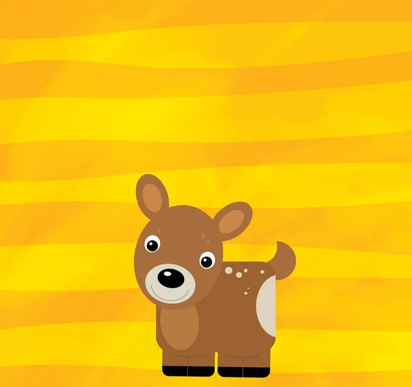 Cartoon scene with farm animal deer on yellow stripes illustration — 스톡 사진