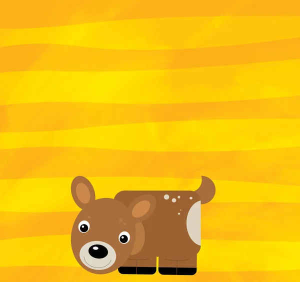 Tecknad scen med gården djur rådjur på gula ränder illustration — Stockfoto