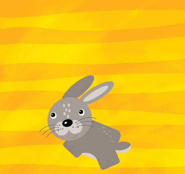 Scène de dessin animé avec lièvre animal sur bande jaune illustration — Photo