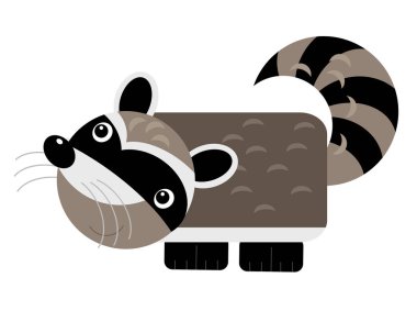 Beyaz arkaplanda neşeli rakun porsuğu olan karikatür sahnesi