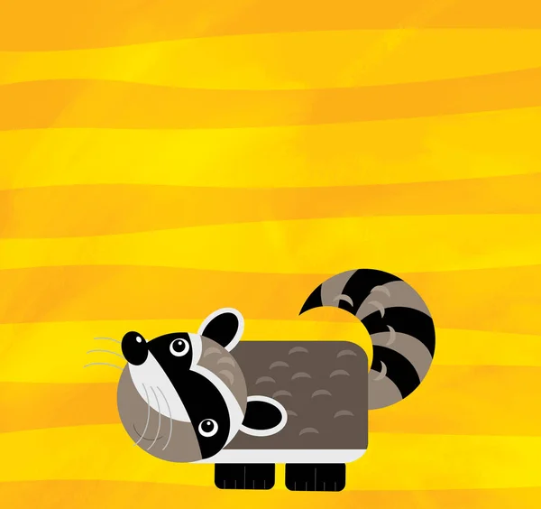 Escena de dibujos animados con mapache de animales de granja en la ilustración rayas amarillas — Foto de Stock