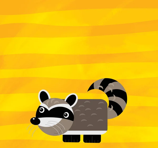 Cartoon scene with farm animal raccoon on yellow stripes illustration — 스톡 사진