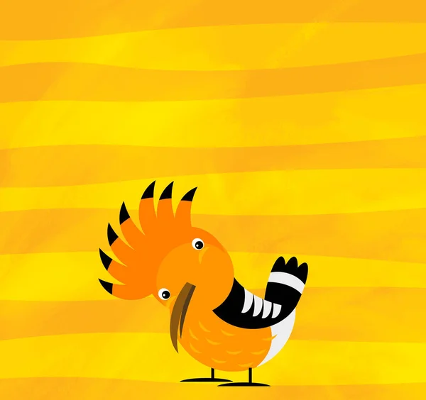 Escena de dibujos animados con animal pájaro abubilla en rayas amarillas ilustración —  Fotos de Stock