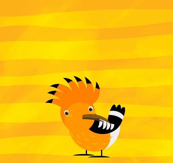 Scène de dessin animé avec animal oiseau huppe sur bande jaune illustration — Photo