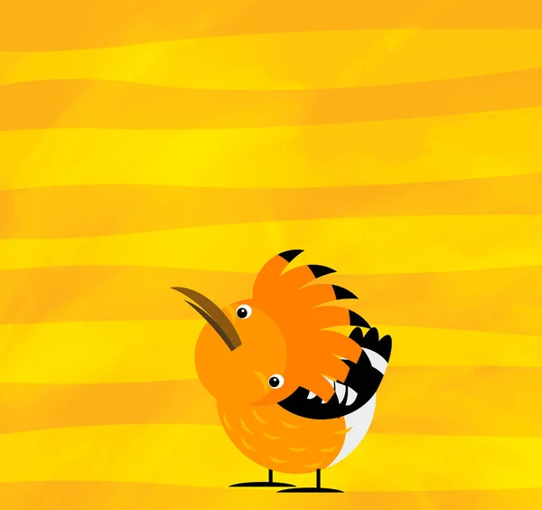 黄色い縞模様の絵に動物の鳥のフープーが描かれた漫画シーン — ストック写真