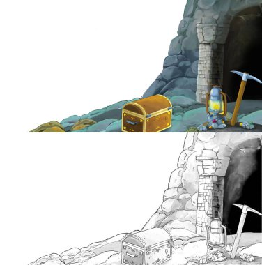 Çizim defteriyle çiftlik köyüne giden bir çizgi film sahnesi.