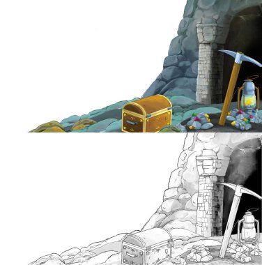 Çizim defteriyle çiftlik köyüne giden bir çizgi film sahnesi.