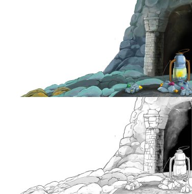 Çizim defteriyle çiftlik köyüne giden bir çizgi film sahnesi.