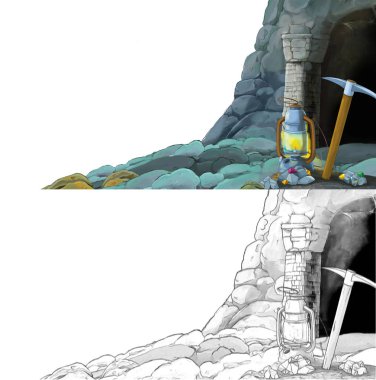 Çizim defteriyle çiftlik köyüne giden bir çizgi film sahnesi.