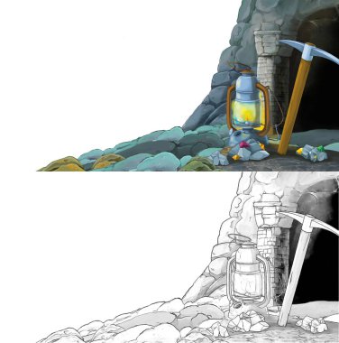 Çizim defteriyle çiftlik köyüne giden bir çizgi film sahnesi.