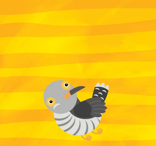 Tecknad scen med djur fågel gök på gula ränder illustration — Stockfoto