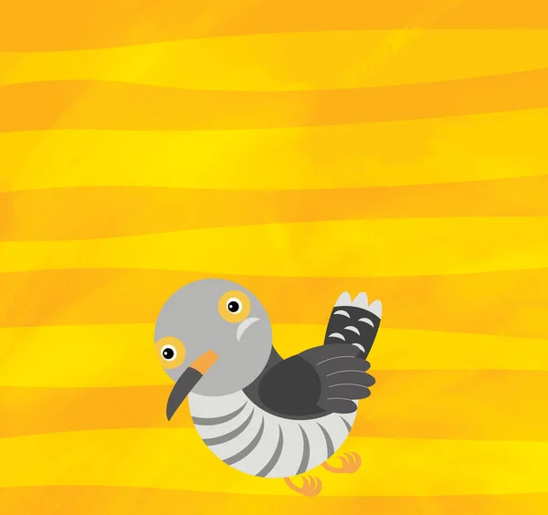 Tecknad scen med djur fågel gök på gula ränder illustration — Stockfoto