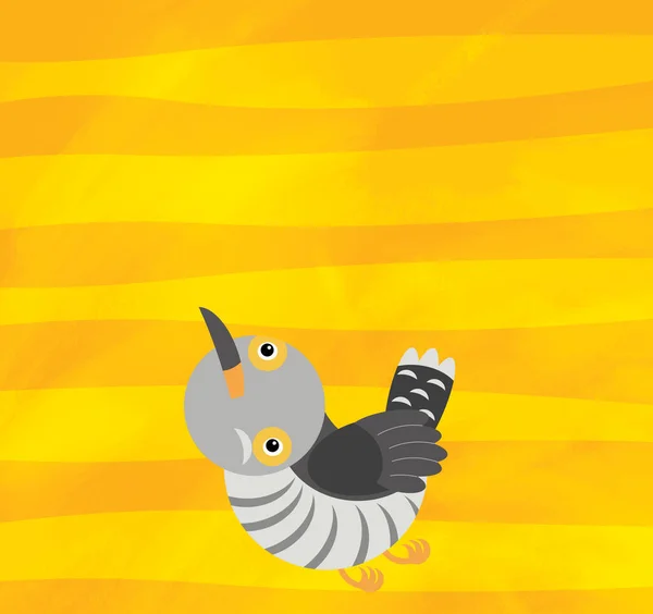 Мультяшная сцена с кукушкой животного на желтых полосах — стоковое фото