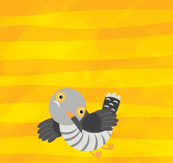 cartoon scene with animal bird cuckoo on yellow stripes illustration